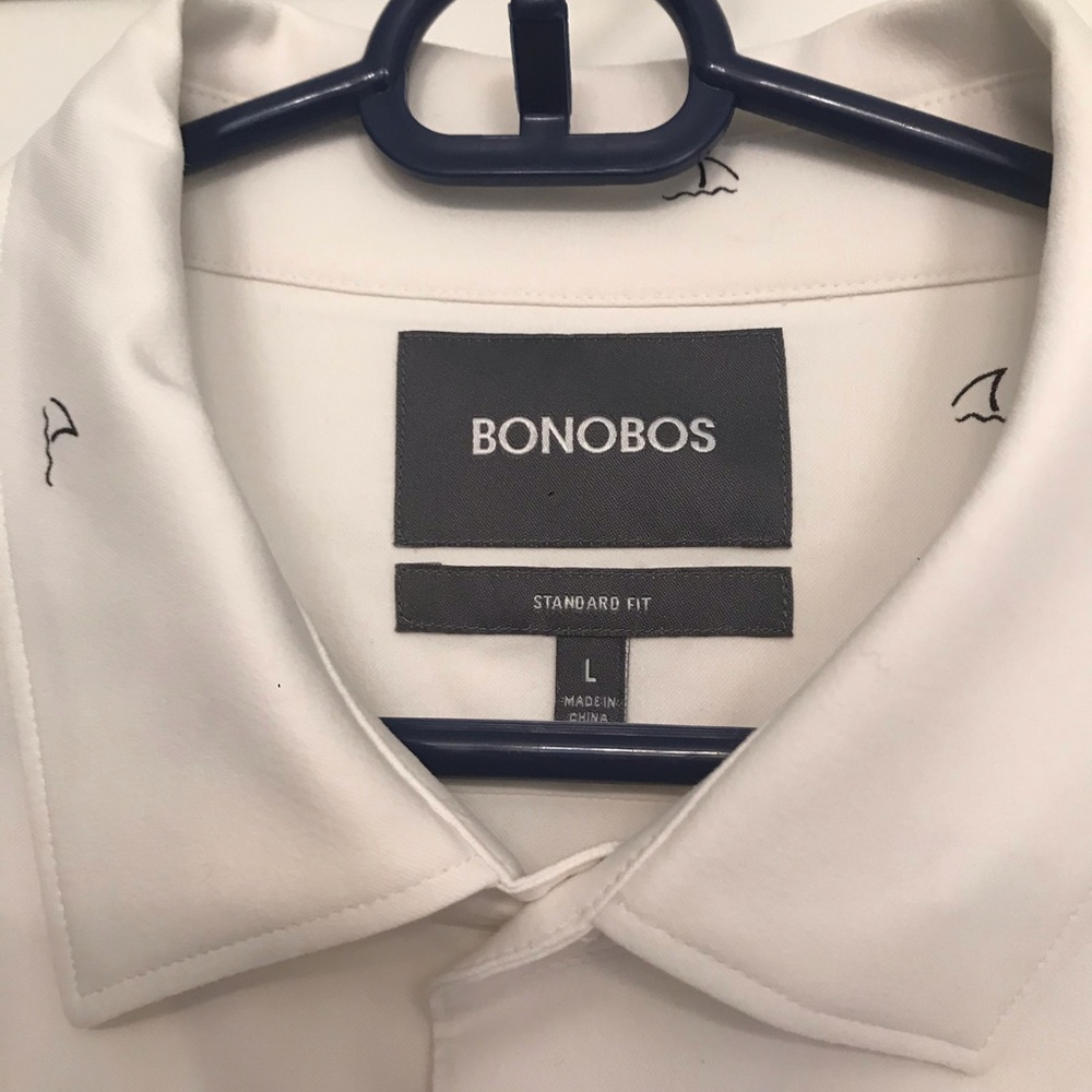 Men’s Bonobos White Shirt with Black Shark Fins - Size Large
